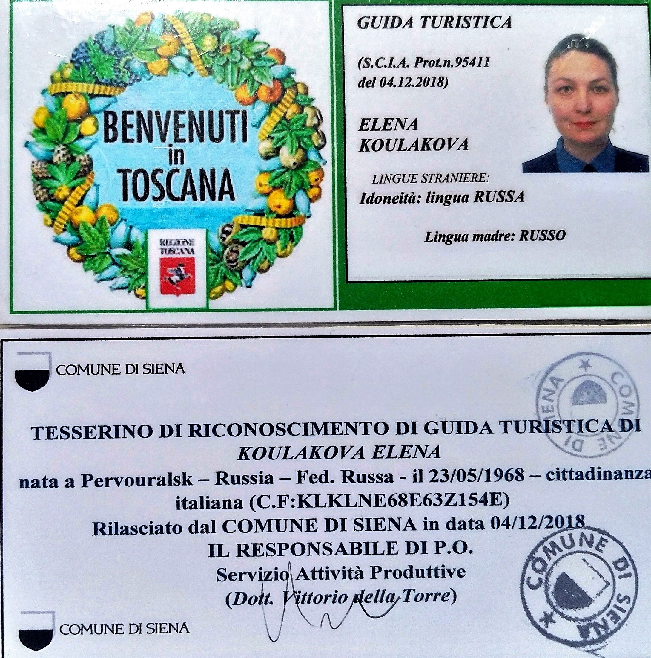 Tesserino guida turistica abilitata — Provincia di Siena